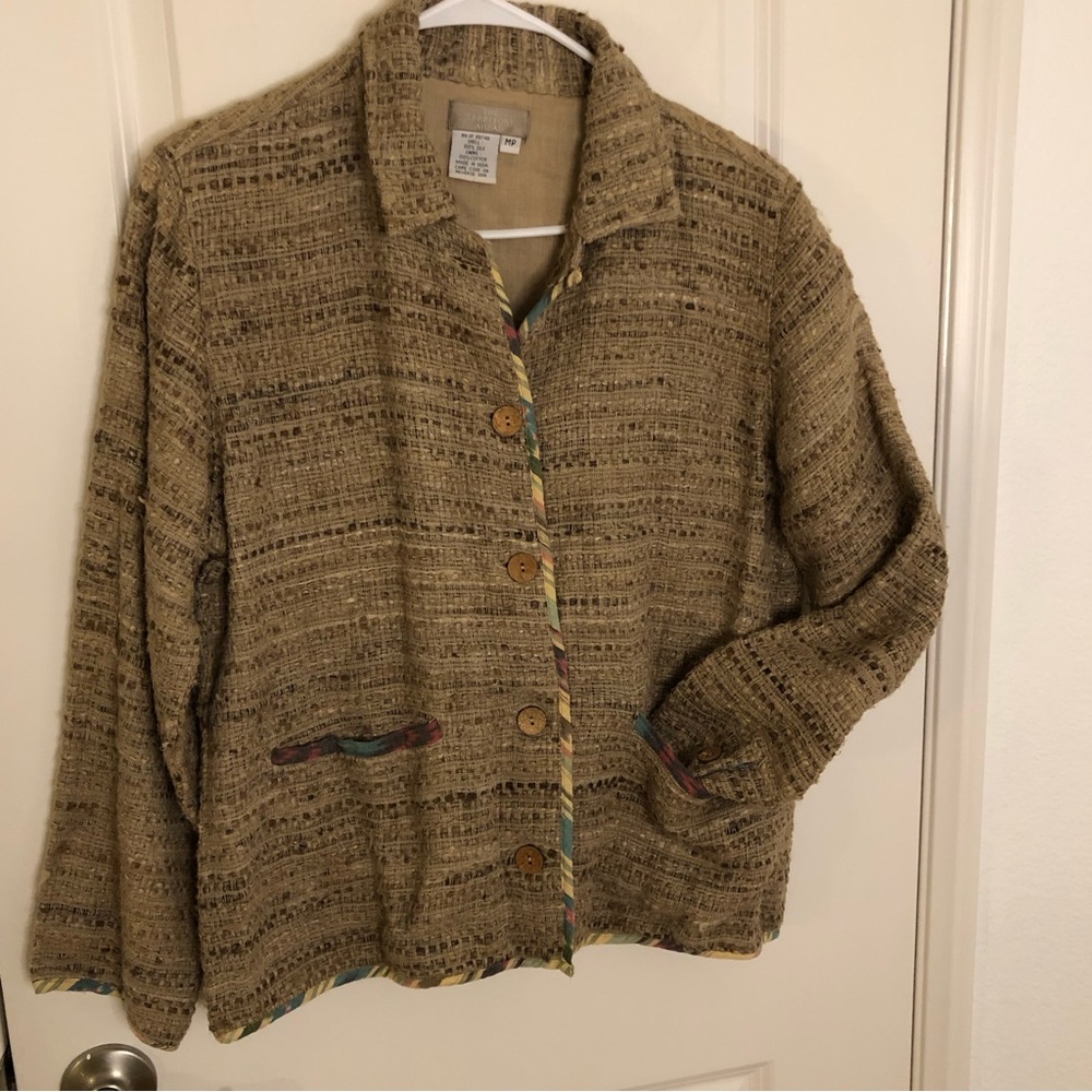 The Territory Ahead Women’s Tweed Raw Silk Cotton Blazer button textured medium